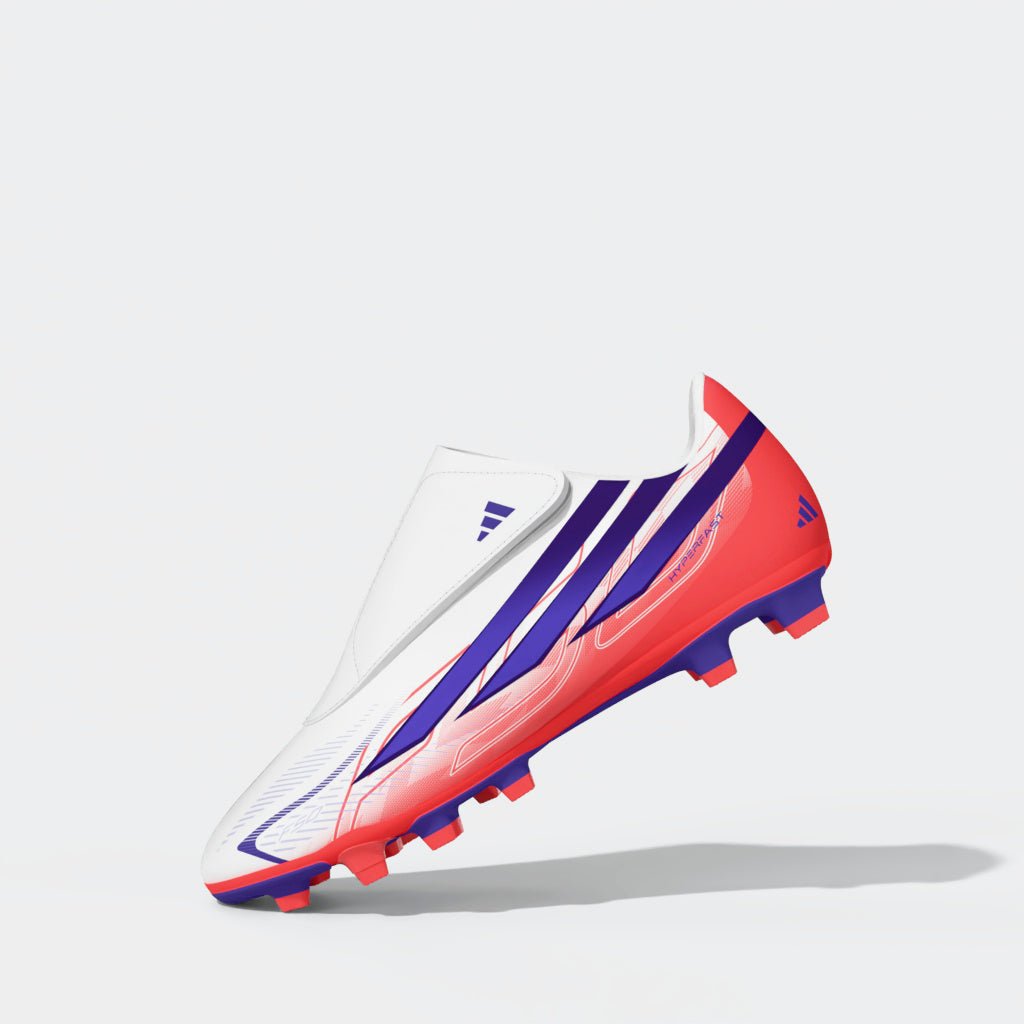 adidas F50 Hyperfast Club Velcro Firm Ground/Multi Ground Youth Soccer Cleats - White/Purple