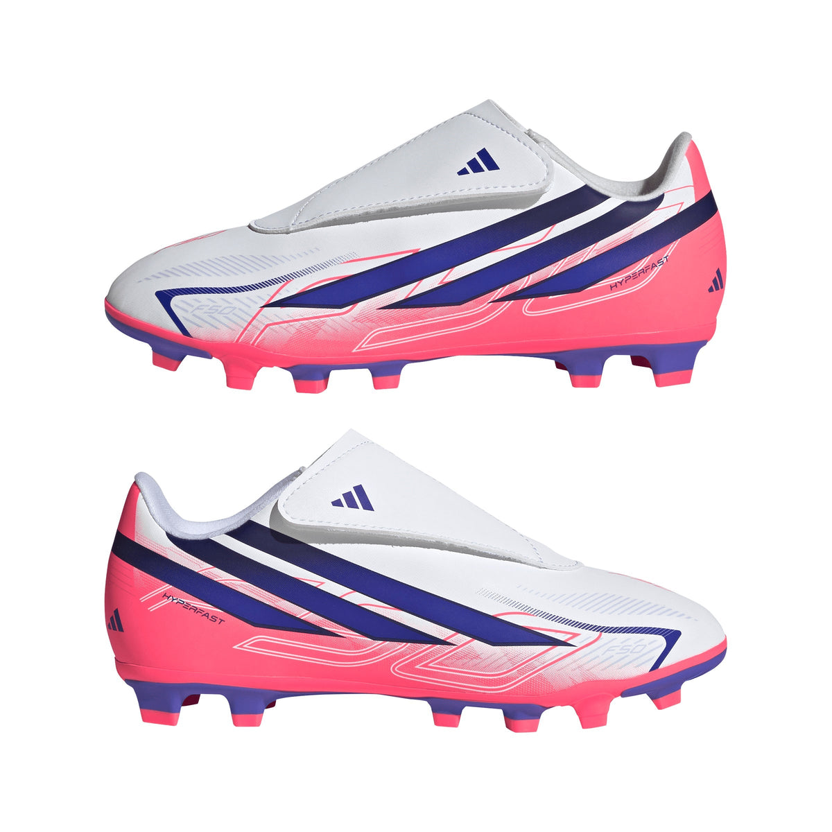 adidas F50 Hyperfast Club Velcro Firm Ground/Multi Ground Youth Soccer Cleats - White/Purple
