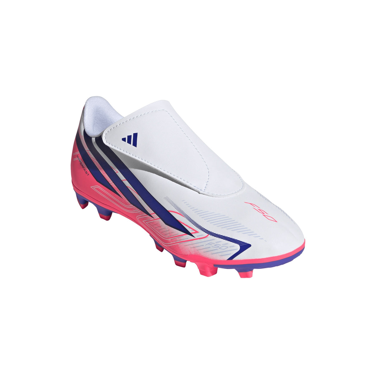 adidas F50 Hyperfast Club Velcro Firm Ground/Multi Ground Youth Soccer Cleats - White/Purple