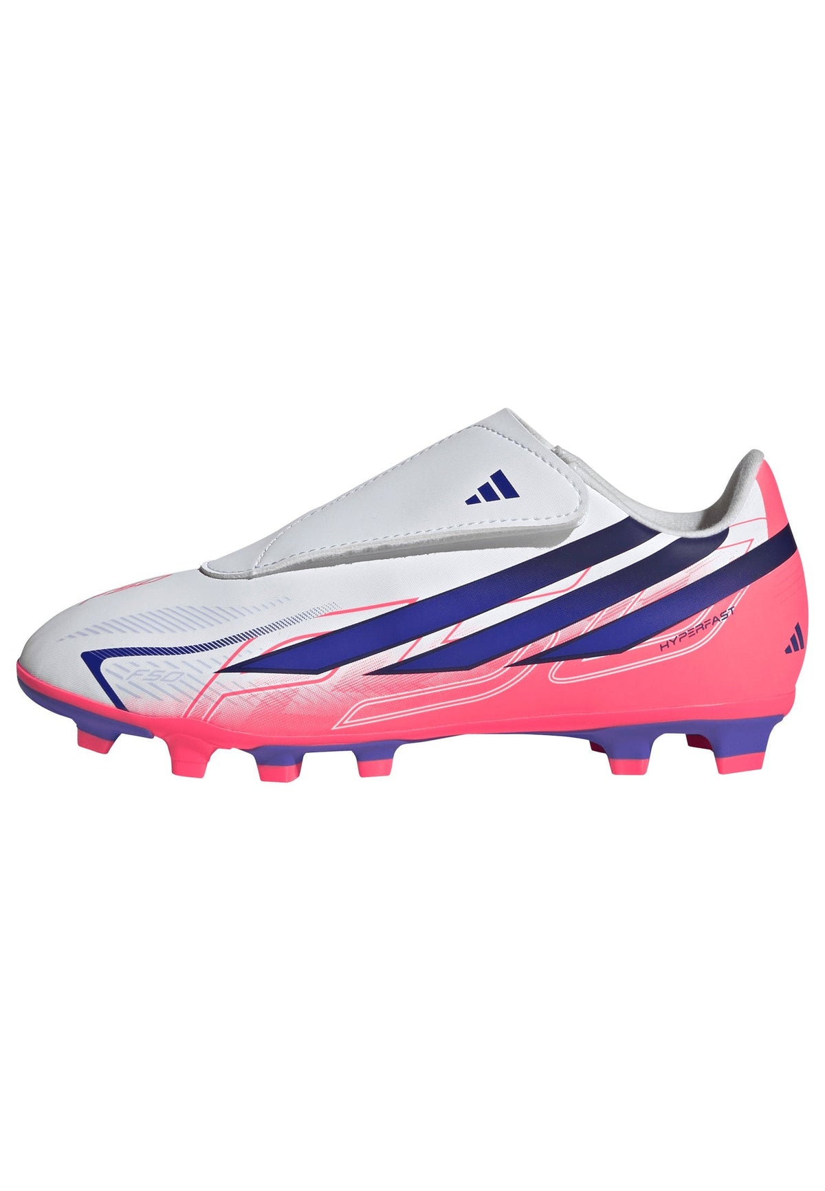 adidas F50 Hyperfast Club Velcro Firm Ground/Multi Ground Youth Soccer Cleats - White/Purple