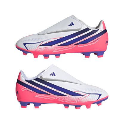 adidas F50 Hyperfast Club Velcro Firm Ground/Multi Ground Youth Soccer Cleats - White/Purple