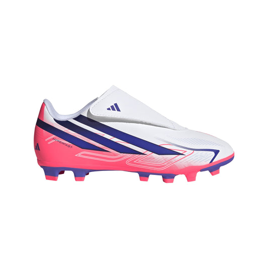 adidas F50 Hyperfast Club Velcro Firm Ground/Multi Ground Youth Soccer Cleats - White/Purple