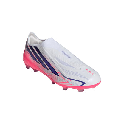 adidas F50 Hyperfast Elite Laceless Firm Ground Youth Soccer Cleats - White/Purple