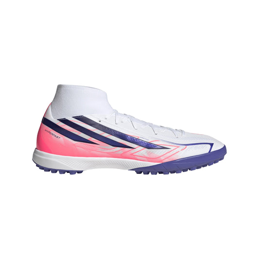 adidas F50 Hyperfast League Mid Turf Men's Soccer Cleats - White/Purple/Solar Turbo