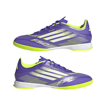 adidas F50 League Indoor Soccer Shoes - Purple/White/Lemon