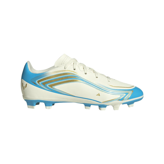 adidas F50 Messi Club FG/MG Firm Ground/Multi Ground Youth Soccer Cleats - Ivory/Blue