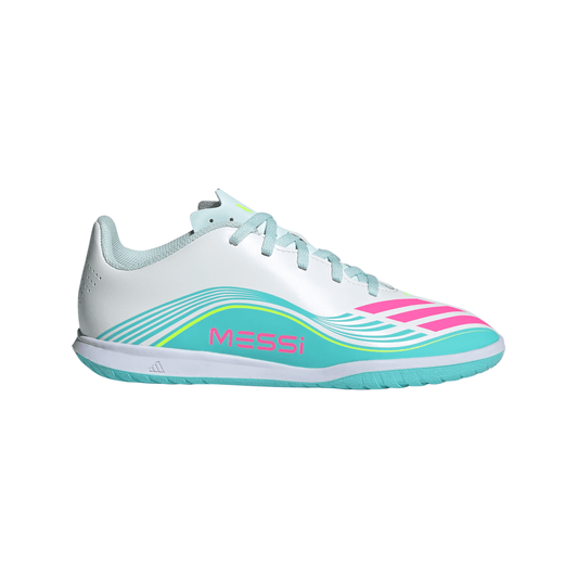 adidas F50 Messi Club IN Indoor Youth Soccer Shoes - White/Pink/Aqua