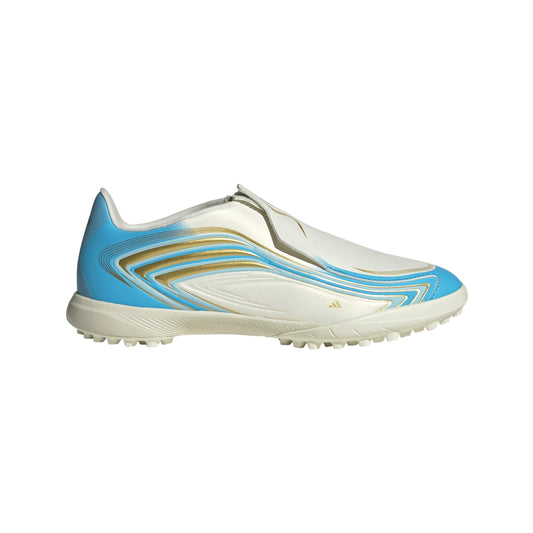 adidas F50 Messi League Laceless TF Turf Youth Soccer Cleats - Ivory/Blue