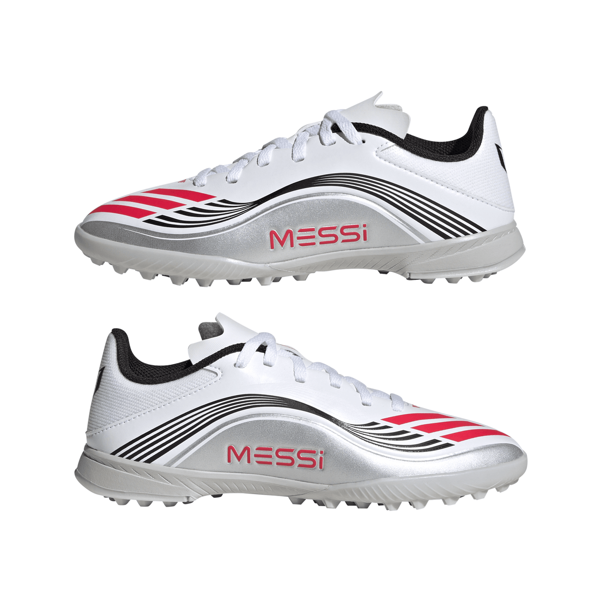 adidas F50 Messi League Turf Youth Soccer Cleats - White/Red/Silver