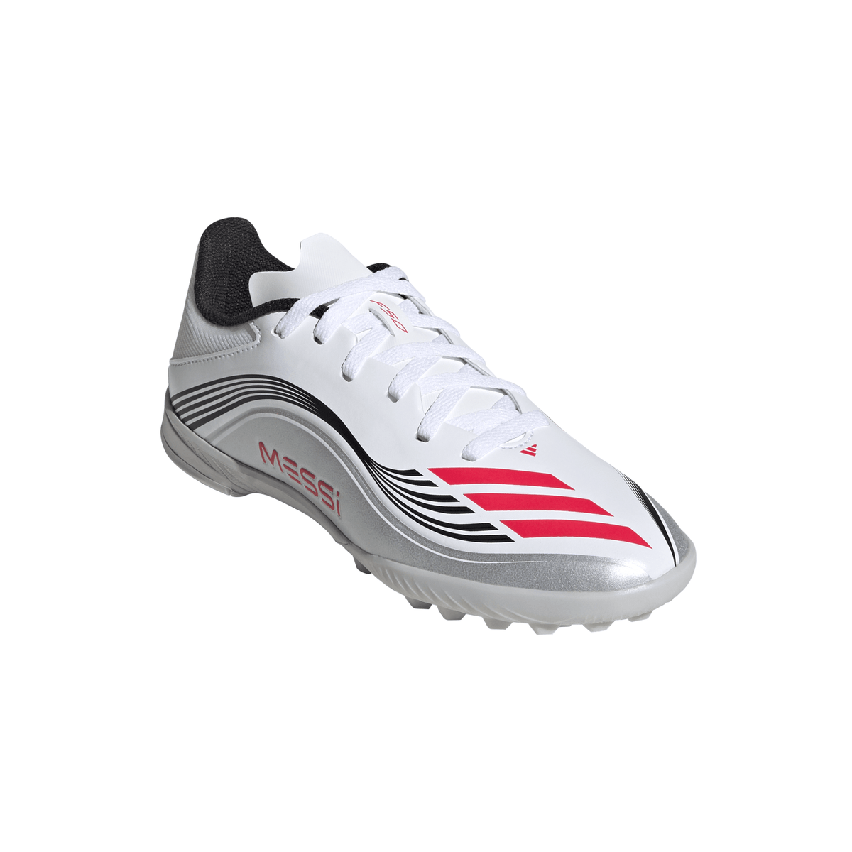 adidas F50 Messi League Turf Youth Soccer Cleats - White/Red/Silver