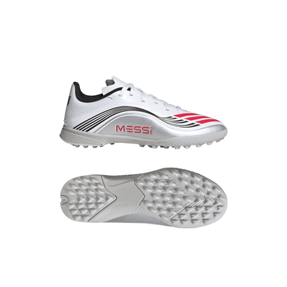 adidas F50 Messi League Turf Youth Soccer Cleats - White/Red/Silver