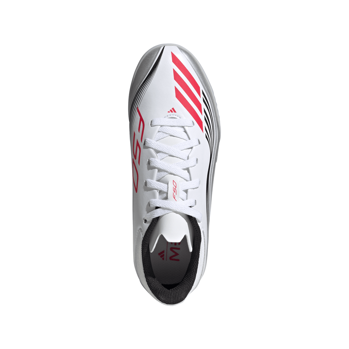 adidas F50 Messi League Turf Youth Soccer Cleats - White/Red/Silver