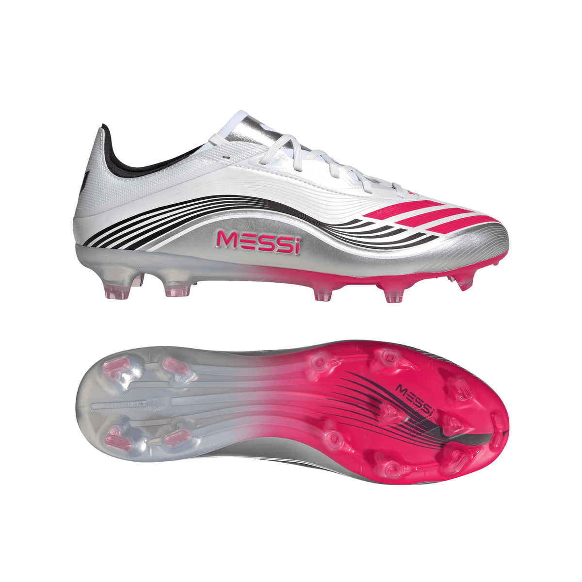 adidas F50 Messi Pro Firm Ground Soccer Cleats - White/Red/Silver