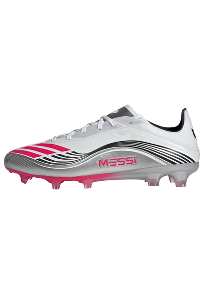 adidas F50 Messi Pro Firm Ground Soccer Cleats - White/Red/Silver