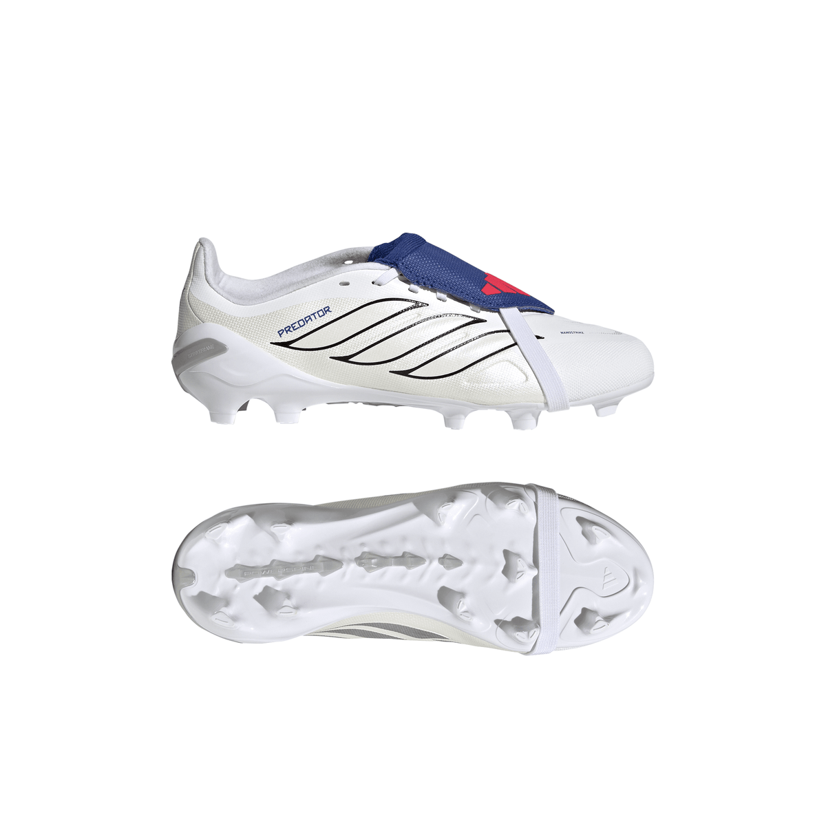 adidas Predator League Fold-Over Tongue FG Firm Ground Youth Soccer Cleats - White/Zero Metallic/Blue