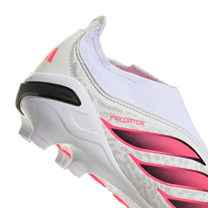 adidas Predator League Laceless Firm Ground Youth Soccer Cleats - White/Solar Turbo/Black